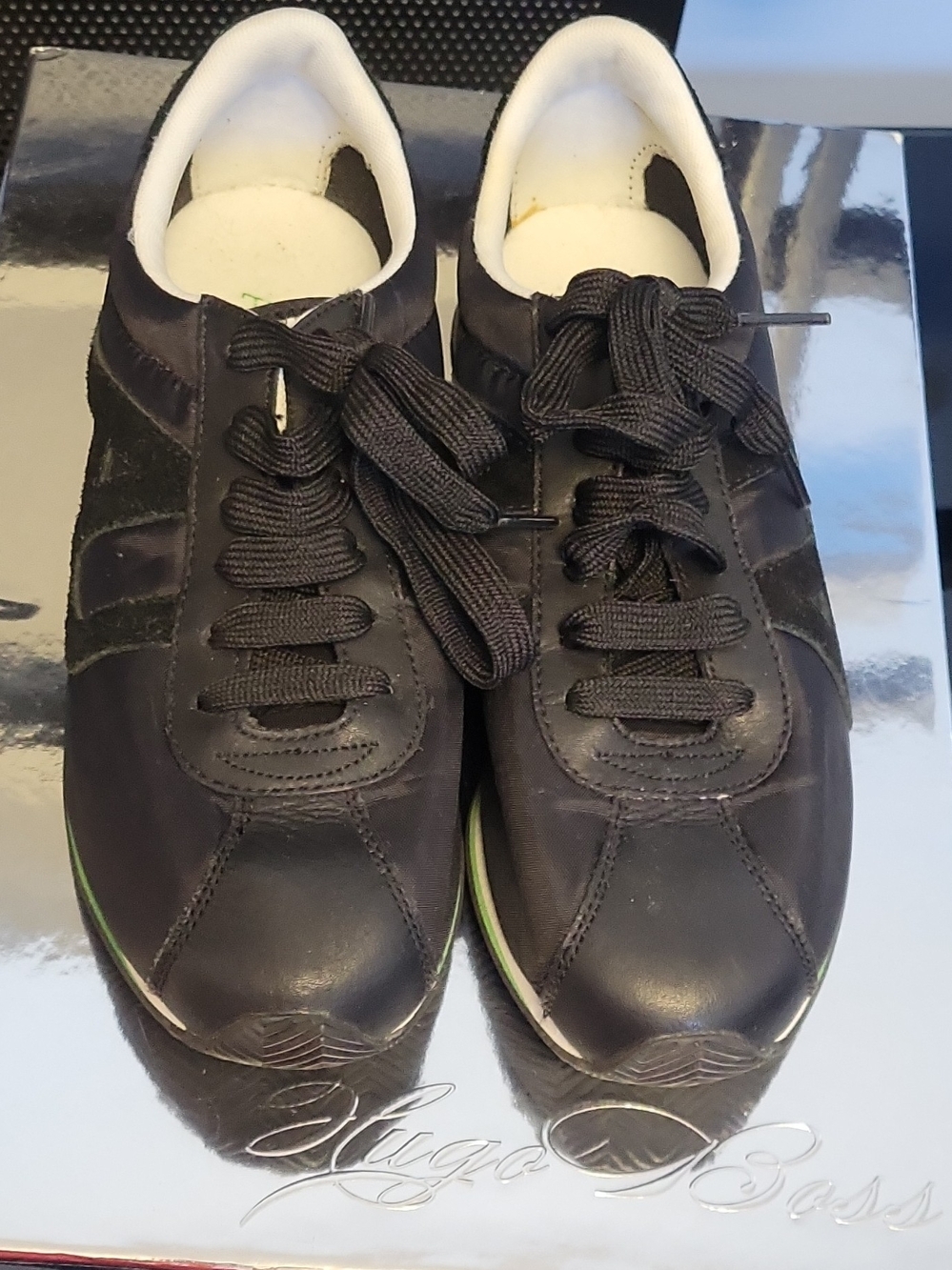 Armani Jeans Black Low-Top Lace-Up Sneakers with White Trim